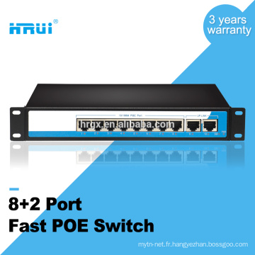 Commutateur POE VLAN 8 ports fixe avec 2 ports Ethernet Uplink et commutateur POE 10 / 100M
